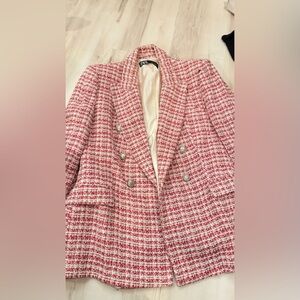 Zara Red and White Tweed Blazer
